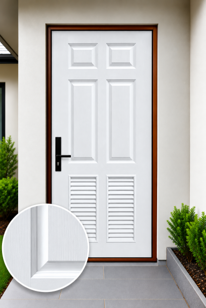 ประตูupvc_ภายนอก_ผิวลายไม้_สีขาว_ลูกฟัก6ช่องตรง_เกล็ดล่าง