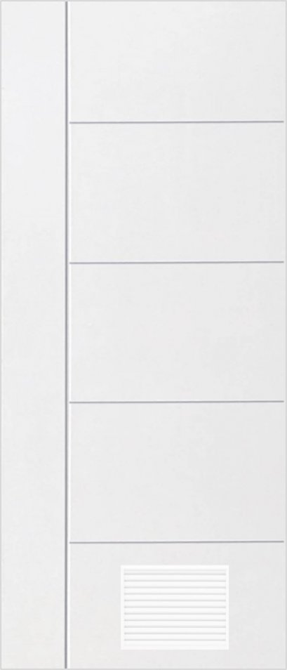 ประตูupvc ภายใน สีขาว 1เส้นตรง+4เส้นนอน+เกล็ดล่าง 2250฿