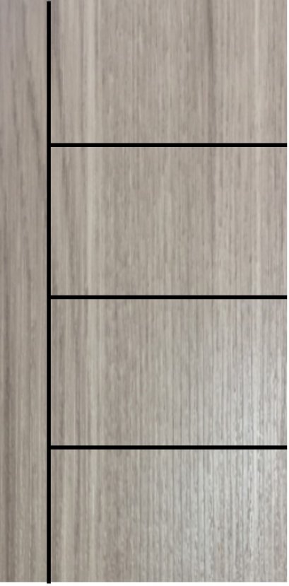 ประตูupvc ภายใน ผิวลายไม้ สีSilverGray 1เส้น+3เส้นนอน 2700฿