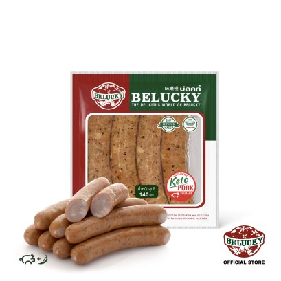 Belucky บีลัคกี้ Pork Keto Sausage No.12 ไส้กรอกคีโต พอร์ค ซอสเซจ No.12 (140g / 1,000g )