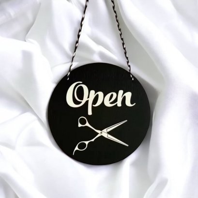 ป้ายเปิด-ปิด ร้านตัดผม แบบที่ 4 I Open Closed I ผลิตจากไม้ และ อคริลิค ใช้งานได้ทั้ง 2ด้าน อุปกรณ์ร้านตัดผม