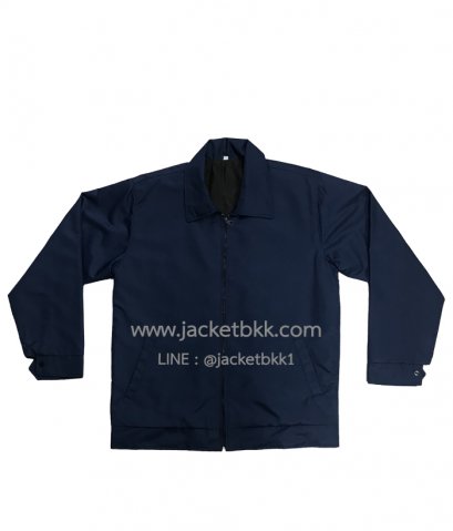 เสื้อแจ็คเก็ต สีกรมท่า ผ้าไมโคร คอปกเอวขอบ