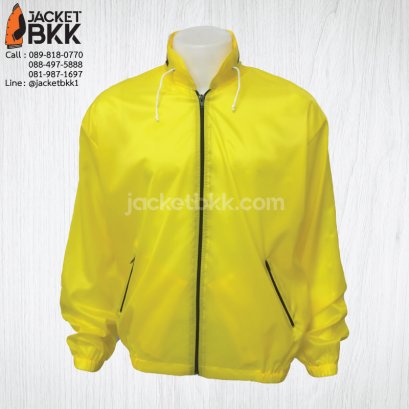 เสื้อแจ็คเก็ต ผ้าร่มมีฮู๊ด สีเหลือง
