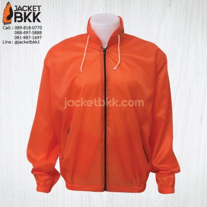 เสื้อแจ็คเก็ต ผ้าร่ม มีฮู๊ด สีส้ม