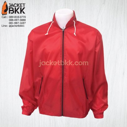เสื้อแจ็คเก็ต ผ้าร่มมีฮู๊ด สีแดง