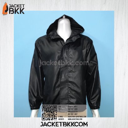 เสื้อแจ็คเก็ต ผ้าร่มกันน้ำสีดำ มีฮู๊ด
