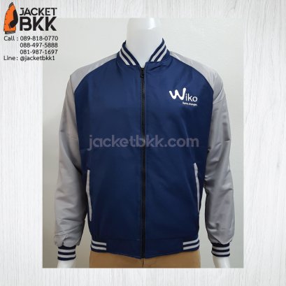 เสื้อแจ็คเก็ตทรงเบสบอลสีกรมท่าตัดต่อเทา - ขอขอบคุณลูกค้า​ #Wiko 