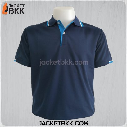 เสื้อโปโลสำเร็จรูป สีกรมท่า ปกขลิปขาวฟ้า