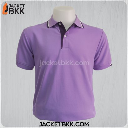 เสื้อโปโลสำเร็จรูป สีม่วง ปกขลิปขาวม่วงเข้ม
