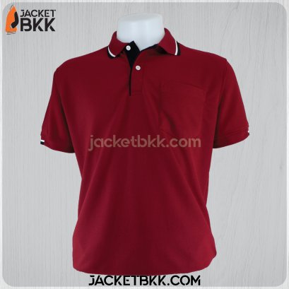 เสื้อโปโลสำเร็จรูป สีแดงเลือดหมู ปกขลิปขาวน้ำตาล