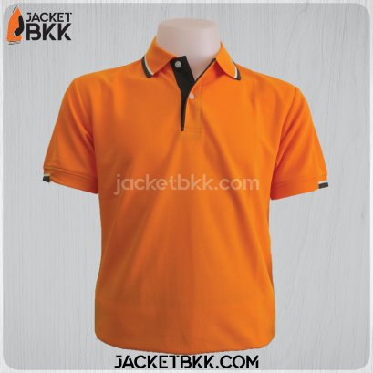 เสื้อโปโลสำเร็จรูป สีส้ม ปกขลิปขาวน้ำตาล