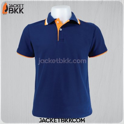 เสื้อโปโลสำเร็จรูป สีกรมท่า กุ๊นไหล่สีส้ม