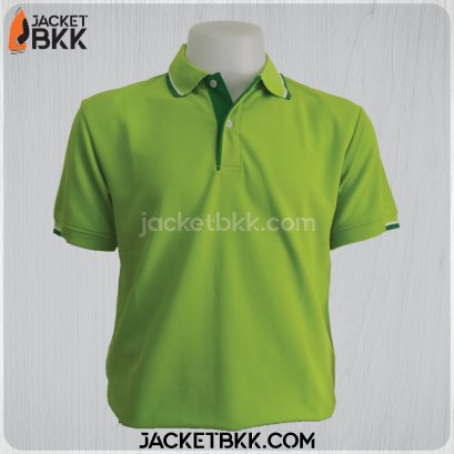 เสื้อโปโลสำเร็จรูป สีเขียว ปกขลิปขาวเขียวเข้ม