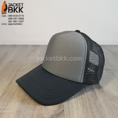 หมวกแก๊ปตาข่ายครึ่งใบ สีดำเทา
