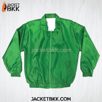 เสื้อแจ็คเก็ตผ้าร่มเรียบ สีเขียวล้วน