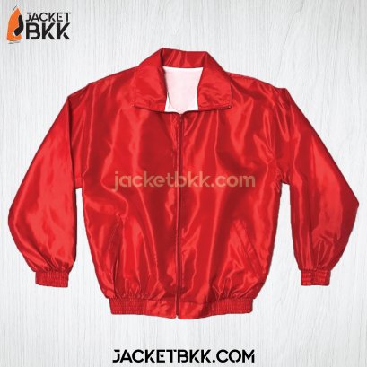 เสื้อแจ็คเก็ตผ้าร่มเรียบ สีแดงล้วน