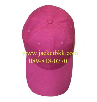หมวกแก๊ปผ้าพีชสีชมพูเข้ม เจาะรูตาไก่+มีแซนวิชสีขาว ปลายปีกหมวก