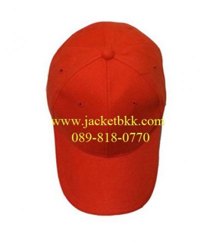 หมวกแก๊ปผ้าพีชสีส้ม เจาะรูตาไก่+มีแซนวิชสีขาว ปลายปีกหมวก