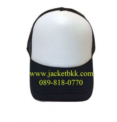 หมวกแก๊ปผ้ามองตากูท์ ชนิดเสริมฟองน้ำด้านหน้าตัดต่อสีดำ-ขาว