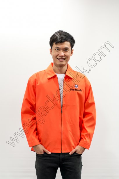 เสื้อแจ็คเก็ตนำเข้า คอปกสีส้ม ปกโลโก้foodpanda