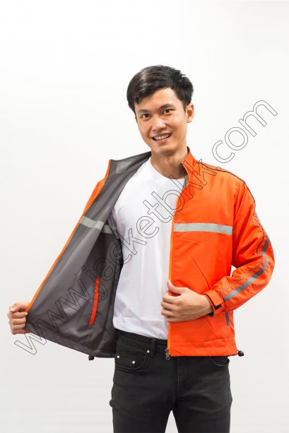 เสื้อแจ็คเก็ต 2ด้านสีเทา-สีส้ม