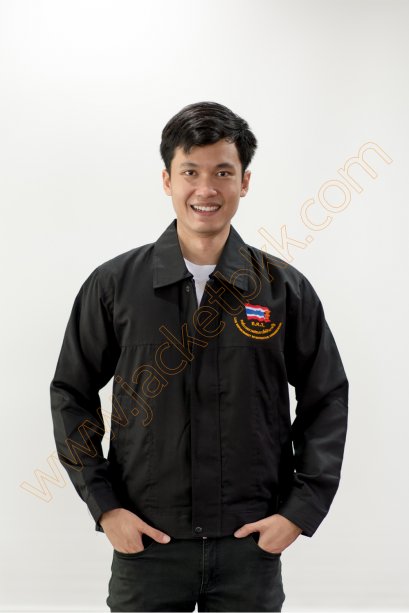 เสื้อแจ็คเก็ตผ้าคอมทวิวสีดำล้วน ปัก โลโก้ อ.ต.ร.