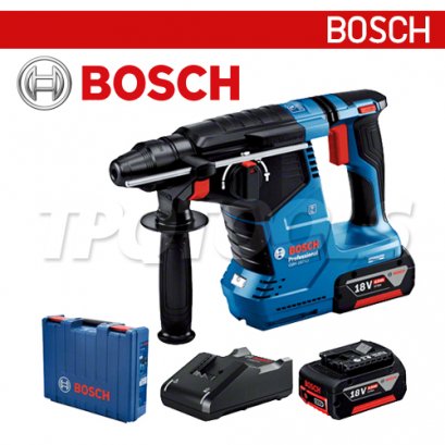 GBH187LI สวานโรตารี่ไร้สาย 18V ขนาด 24 มม .พร้อมแบตเตอรี่ 4 แอมป์ 2 ก้อน + แท่นชาร์จเร็ว GAL1880 (06119230K0) ONE CHUCK ใช้กับดอกสว่านก้านกลม, SDS PLUS