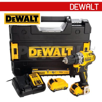 DCD701D2-B1 สว่านไขควงไร้สาย (ไร้แปรงถ่าน) 12V MAX ขนาด 10 มม. แรงบิดสูงสุด 57.5NM./1500RPM พร้อมแบตเตอรี่ 2.0 AH + แท่นชาร์จ ครบชุด (ลำตัวสั้น คลัชละเอียด)  "DEWALT" ดีวอลท์