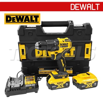 DCD709P2T-B1 สว่านกระแทกไร้สาย (ไร้แปรงถ่าน) 20V MAX ขนาด 13มม. แรงบิดสูงสุด 65NM./1650-28050RPM พร้อมแบตเตอรี่ 5.0AH+แท่นชาร์จ (ครบชุด) "DEWALT" ดีวอลท์