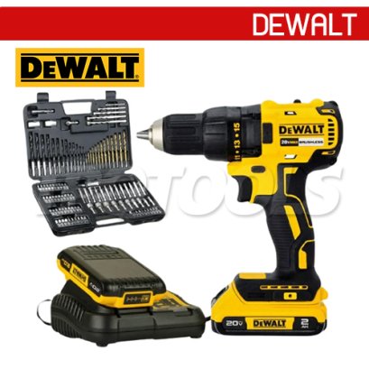 DCD7771D2A-B1 สว่านไขควงไร้สาย (ไร้แปรงถ่าน) 20V MAX ขนาด 13 มม. แรงบิดสูงสุด 65NM./1750RMP พร้อมแบตตอรี่ 2.0AH+แท่นชาร์จ แถมชุดดอก 109 ชิ้น ครบชุด "DEWALT" ดีวอลท์