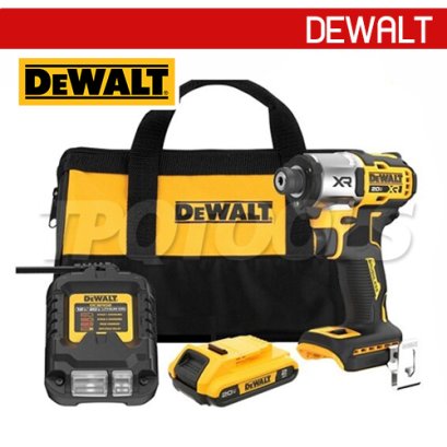 DCF845D1A-B1 ไขควงกระแทกไร้สาย (ไร้แปรงถ่าน) 20V MAX  ขนาด HEX 6.35 มม. แรงบิดสูงสุด 205 NM. ความเร็วรอบ 3400 RPM อัตรากระแทกสูง 4200 RPM ขันสกรูไว พร้อมแบตเตอรี่ 2.0AH + แท่นชาร์จ + แถมดอกไขควง 2 ชิ้น "DEWALT" ดีวอลท์