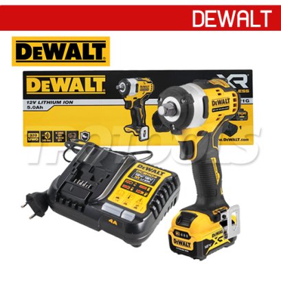 DCF901P1G-QW บล็อกกระแทกไร้สาย 1/2" 12V MAX (ขนาดเล็กน้ำหนักเบา) ไร้แปรงถ่าน แรงบิดสูงสุด 340 NM. ความเร็วรอบ 2850 RPM พร้อมแบตเตอรี่ 5.0AH + แท่นชาร์จ "DEWALT" ดีวอลท์