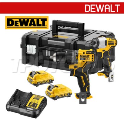 DCK2111L2T-B1 ชุดคอมโบ ชุดสว่านกระแทกไร้สาย 10 มม. + ไขควงกระแทกไร้สาย HEX 6.35 มม. (ไร้แปรงถ่าน) 12V MAX. พร้อมแบตเตอรี่ 3.0AH + แท่นชาร์จ "DEWALT" ดีวอลท์