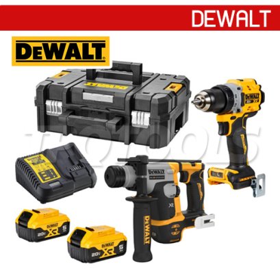 DCK2215P2T-B1 ชุดคอมโบสว่านไขควงไร้สาย + สว่านโรตารี่ไร้สาย 20V MAX. พร้อมแบตเตอรี่ 5.0AH (2 ก้อน) + แท่นชาร์จเร็ว + กล่อง TSTAK DEEP "DEWALT" ดีวอลท์