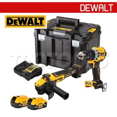 DCK2216P2T-B1 ชุดคอมโบสว่านกระแทกไร้สาย+เครื่องเจียรไร้สาย 20V MAX. พร้อมแบตเตอรี่ 5.0AH (2 ก้อน) + แท่นชาร์จเร็ว + กล่อง TSTAK DEEP "DEWALT" ดีวอลท์