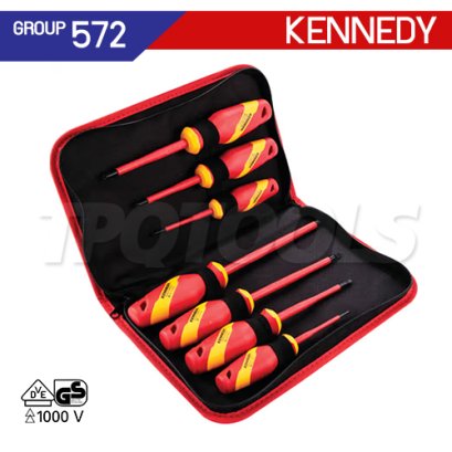 KEN-572-5935N ชุดไขควงช่าง 7 ตัวชุด VDE1000V ด้ามฉนวนกันไฟฟ้า KENENDY 7 PCS. INSULATED VDE SCREWDRIVER SET
