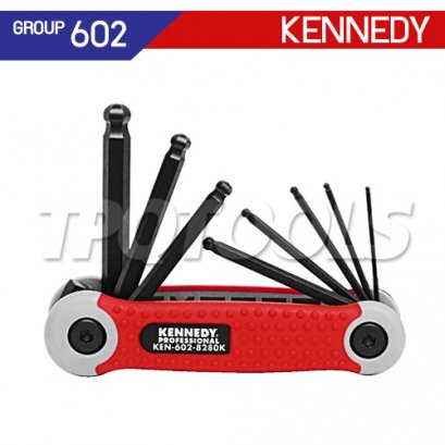 KEN-602-8390K (5/64&quot;-1/4&quot; มม.) ประแจหกเหลี่ยมหัวบอลสั้นรุ่นพับได้ 8 ตัวชุด