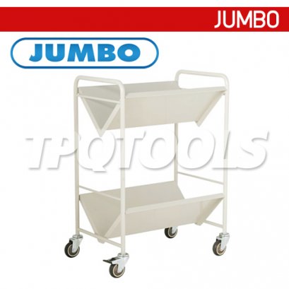 FL2-0604 รถเข็นถาดเหล็ก 2 ชั้น ตัววี มีล้อใช้สำนักงานทั่วไป JUMBO