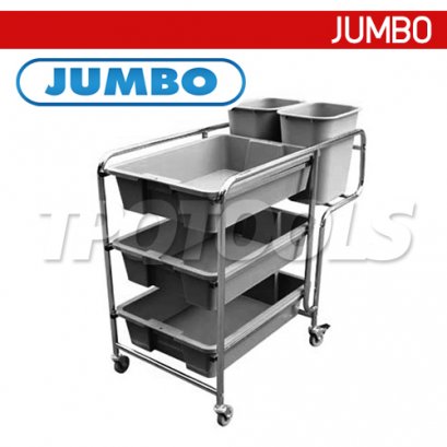 FT-0302 รถเข็นเก็บจานเหล็กชุบโครเมียม แบบมีถังเก็บเศษอาหาร JUMBO