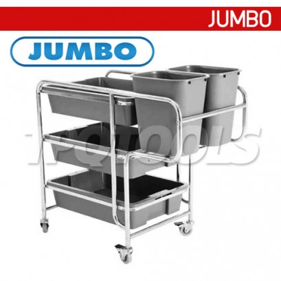 FT-0302L รถเข็นเก็บจานเหล็กชุบโครเมียม แบบมีถังเก็บเศษอาหาร JUMBO