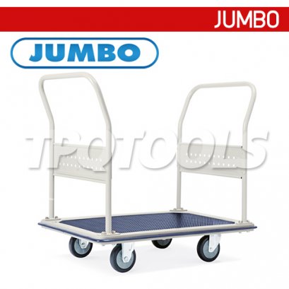 HB-212JT รถเข็นพื้นเหล็กชั้นเดียวแบบติดแผงแขวน มือจับ 2 ข้างพับไม่ได้ รับน้ำหนัก 370 กก. JUMBO