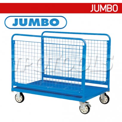 HTL-1208SS รถเข็นวัสดุทรงยาวและเป็นแผ่น แบบใช้ขนวัสดุแท่งหรือม้วน พื้นเหล็กลาย แผงข้างตะแกรง JUMBO