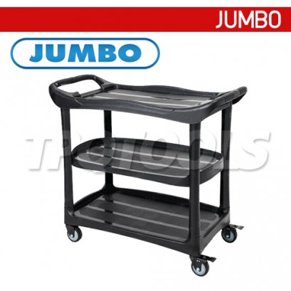 PP130-2 รถเข็นถาดพลาสติก 3 ชั้น เสาพลาสติก รับน้ำหนัก 100 กก. JUMBO