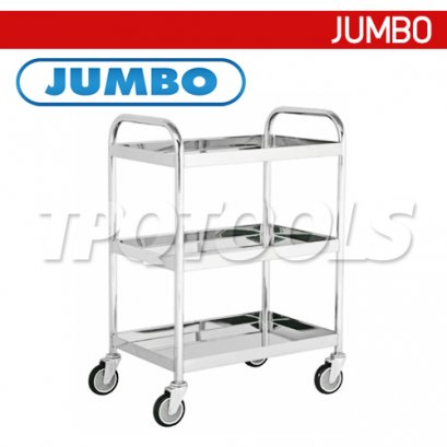 ST3-4006D รถเข็นถาดสแตนเลส 3 ชั้นมือจับ 2 ข้าง  610x410x885 มม. รับน้ำหนักได้ 200 กก.JUMBO
