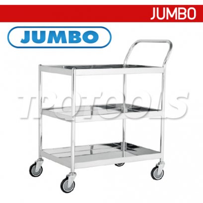 ST3-4006S รถเข็นถาดสแตนเลส 3 ชั้นมือจับข้างเดียว 700x410x980 มม. รับน้ำหนักได้ 200 กก.  JUMBO