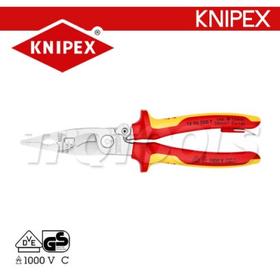 KNIPEX 1396200T คีมช่างปากรวม / คีมสำหรับติดตั้งงานไฟฟ้า 8 นิ้ว (200 มม.) ด้ามฉนวนกันไฟฟ้า VDE1000V &quot;มีหูกันตก ตะขอแขวน&quot; ELECTRICAL INSTALLATION PLIERS KNIPEX คะนิเพค คีมช่างมืออาชีพอันดับ 1 MADE IN GERMANY