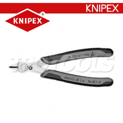 KNIPEX 7803125ESD คีมตัดงานละเอียดแม่นยำอิเล็กทรอนิกส์ 0.2-1.6 มม. ยาว 125 มม. / 5 นิ้ว กันไฟฟ้าสถิต (ด้ามดำ/เทา) KNIPEX คะนิเพค คีมช่างมืออาชีพอันดับ 1 MADE IN GERMANY
