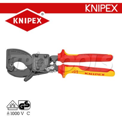 KNIPEX 9536250 กรรไกรตัดสายเคเบิ้ลผ่อนแรง (เฟืองล้อ) รุ่นผ่อนแรง ความยาวทั้งตัว 250 มม. รุ่นด้ามฉนวนกันไฟฟ้า VDE1000 KNIPEX คะนิเพค คีมช่างมืออาชีพอันดับ 1 MADE IN GERMANY