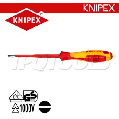 KNIPEX 982035 ไขควงปากแบน ขนาดหัว 3.5x100x202 มม. (หัวไขควง+ความยาวแกน+ความยาวทั้งตัว) VDE1000V ด้ามฉนวนกันไฟฟ้า KNIPEX คะนิเพค คีมช่างมืออาชีพอันดับ 1 MADE IN GERMANY