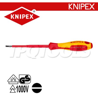 KNIPEX 982040 ไขควงปากแบน ขนาดหัว 4.0x100x202 มม. (หัวไขควง+ความยาวแกน+ความยาวทั้งตัว) VDE1000V ด้ามฉนวนกันไฟฟ้า KNIPEX คะนิเพค คีมช่างมืออาชีพอันดับ 1 MADE IN GERMANY